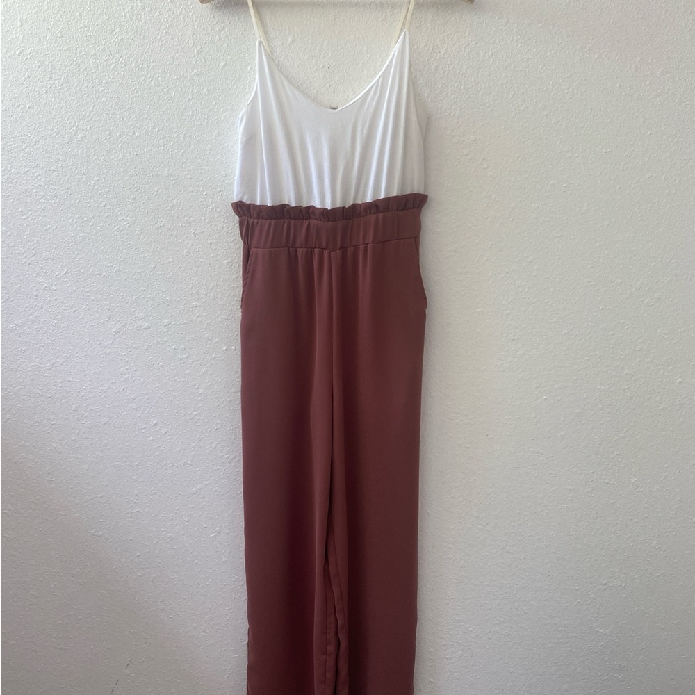 Elegant White and Dark Dusty Rose Jumpsuit